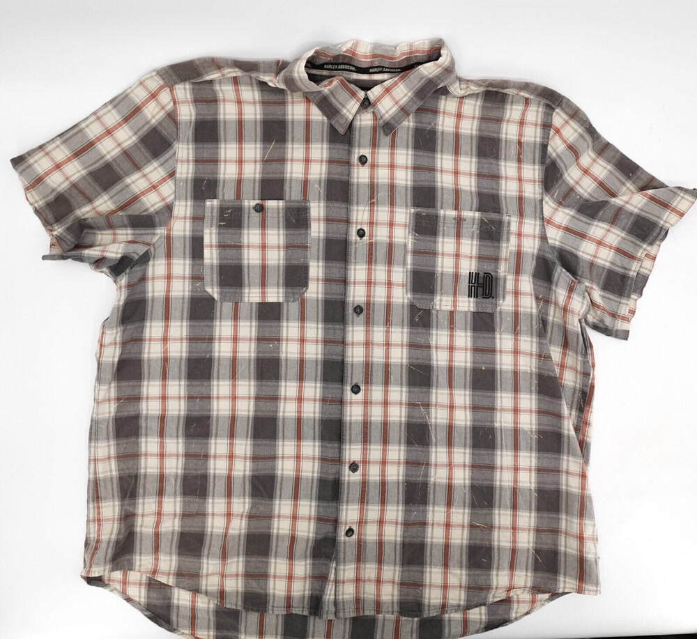 Vintage Harley Davidson Shirt Mens 3XL XXXL Brown Plaid Button Snap Collar Y2K